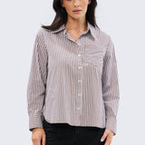 Pocket Shirt - Chocolate & White Stripe