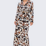 Tie Back Shirt - Cappuccino Animal