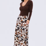 V Neck Long Sleeve Knit Top - Cappuccino