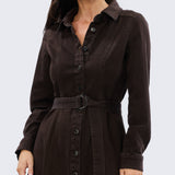 D Ring Denim Shirt Dress - Chocolate