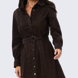 D Ring Denim Shirt Dress - Chocolate