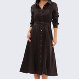D Ring Denim Shirt Dress - Chocolate