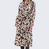 Adjustable Tie Shirt Dress - Cappuccino Animal