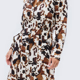 Adjustable Tie Shirt Dress - Cappuccino Animal