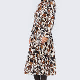 Adjustable Tie Shirt Dress - Cappuccino Animal