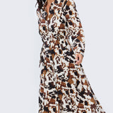 Adjustable Tie Shirt Dress - Cappuccino Animal