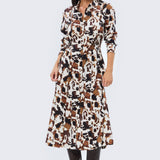 Adjustable Tie Shirt Dress - Cappuccino Animal