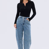 Henley Long Sleeve Top - Black