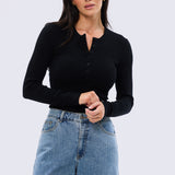 Henley Long Sleeve Top - Black