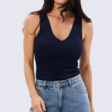 V-Neck Knit Tank - Navy