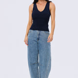V-Neck Knit Tank - Navy