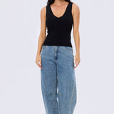 V-Neck Knit Tank - Black