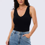 V-Neck Knit Tank - Black
