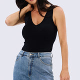 V-Neck Knit Tank - Black