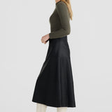 Vegan Leather A-Line Skirt - Black