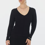 V-Neck Knit Top - Black