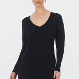 V-Neck Knit Top - Black