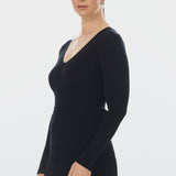 V-Neck Knit Top - Black