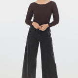 Boat Neck Knit Top - Chocolate