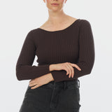 Boat Neck Knit Top - Chocolate