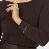 Boat Neck Knit Top - Chocolate