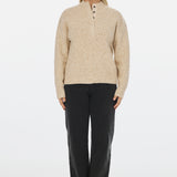 High Neck Knit Jumper - Biscuit Marl