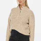 High Neck Knit Jumper - Biscuit Marl
