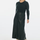 Vegan Leather Panelled Skirt - Emerald
