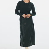 Vegan Leather Panelled Skirt - Emerald