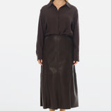 Vegan Leather Panelled Skirt - Chocolate