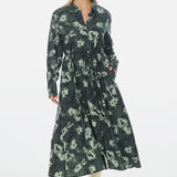 Long Sleeve Shirt Dress - Emerald Blurred Floral