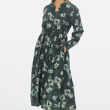 Long Sleeve Shirt Dress - Emerald Blurred Floral