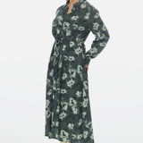 Long Sleeve Shirt Dress - Emerald Blurred Floral