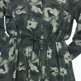 Long Sleeve Shirt Dress - Emerald Blurred Floral