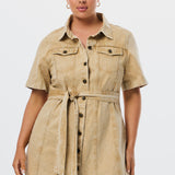 Denim Mini Dress - Washed Tan