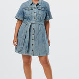 Denim Mini Dress - Washed Blue