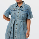 Denim Mini Dress - Washed Blue