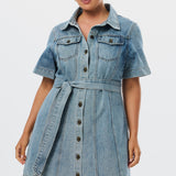 Denim Mini Dress - Washed Blue