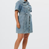 Denim Mini Dress - Washed Blue