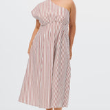 One Shoulder Dress - White/Brick Stripe