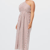 One Shoulder Dress - White/Brick Stripe