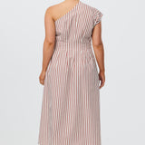 One Shoulder Dress - White/Brick Stripe