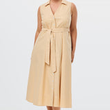 Sleeveless Belted Shirt Dress - Apricot