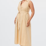 Sleeveless Belted Shirt Dress - Apricot