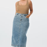 Straight Denim Skirt - Washed Blue