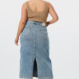 Straight Denim Skirt - Washed Blue