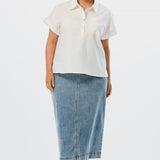 Half Placket Pocket Top - White