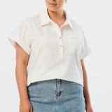 Half Placket Pocket Top - White