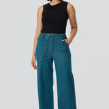 Lightweight Denim Elastic Waist Pants - Blue