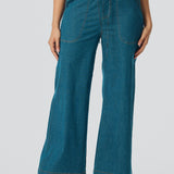 Lightweight Denim Elastic Waist Pants - Blue